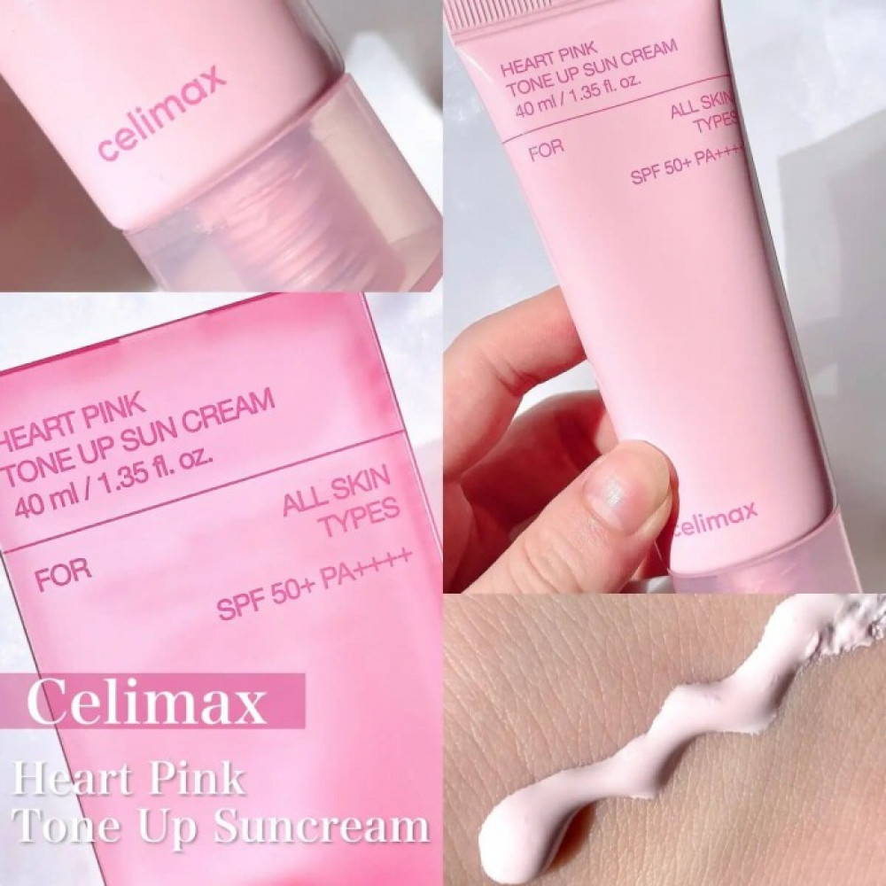 Вирівнюючий сонцезахисний крем для сяйва шкіри - Celimax Heart Pink Tone Up Sun Cream фото 3