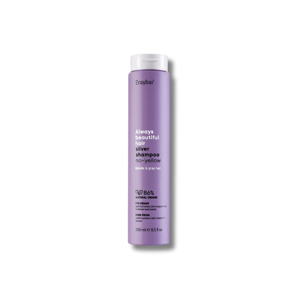 Шампунь антижовтий для сивого та освітленого волосся - Erayba ABH Silver No-Yellow Shampoo