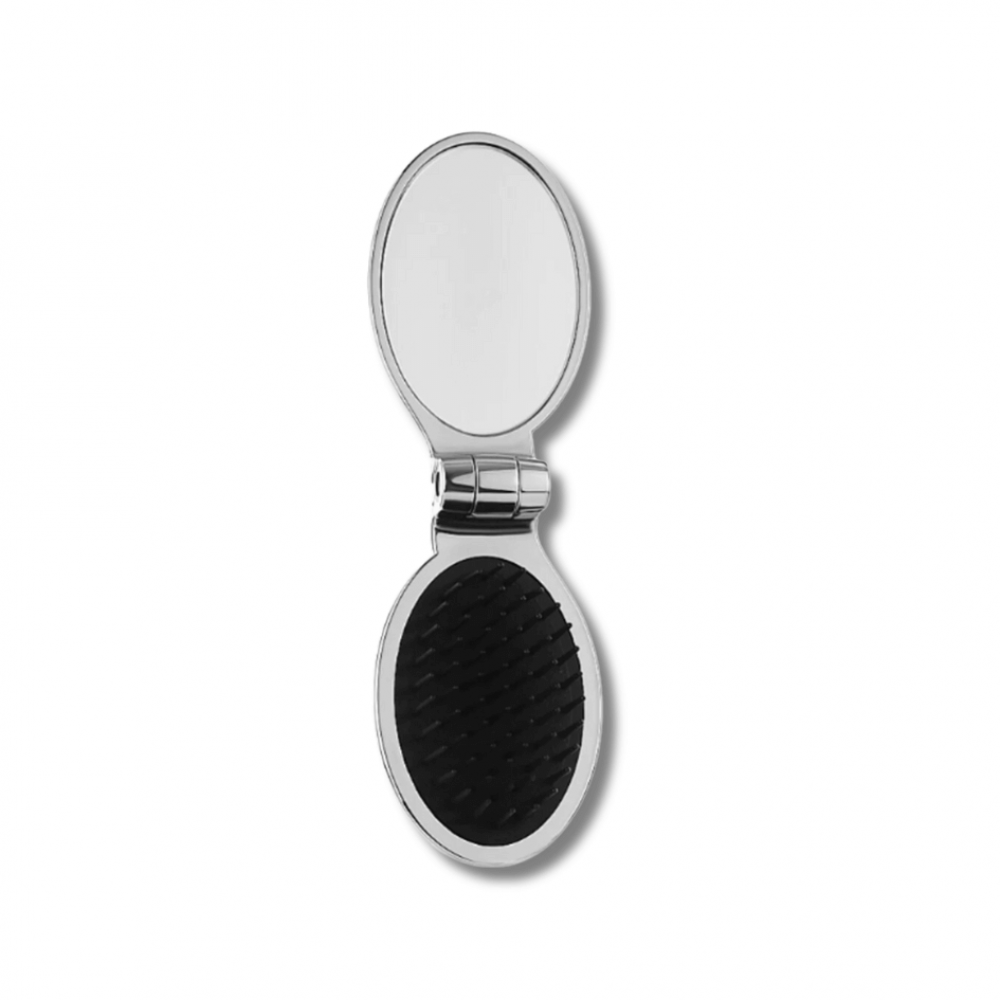 Мини-расчёска с зеркалом серебряная - Janeke Silver Folding Mirror Brush - Фото 1