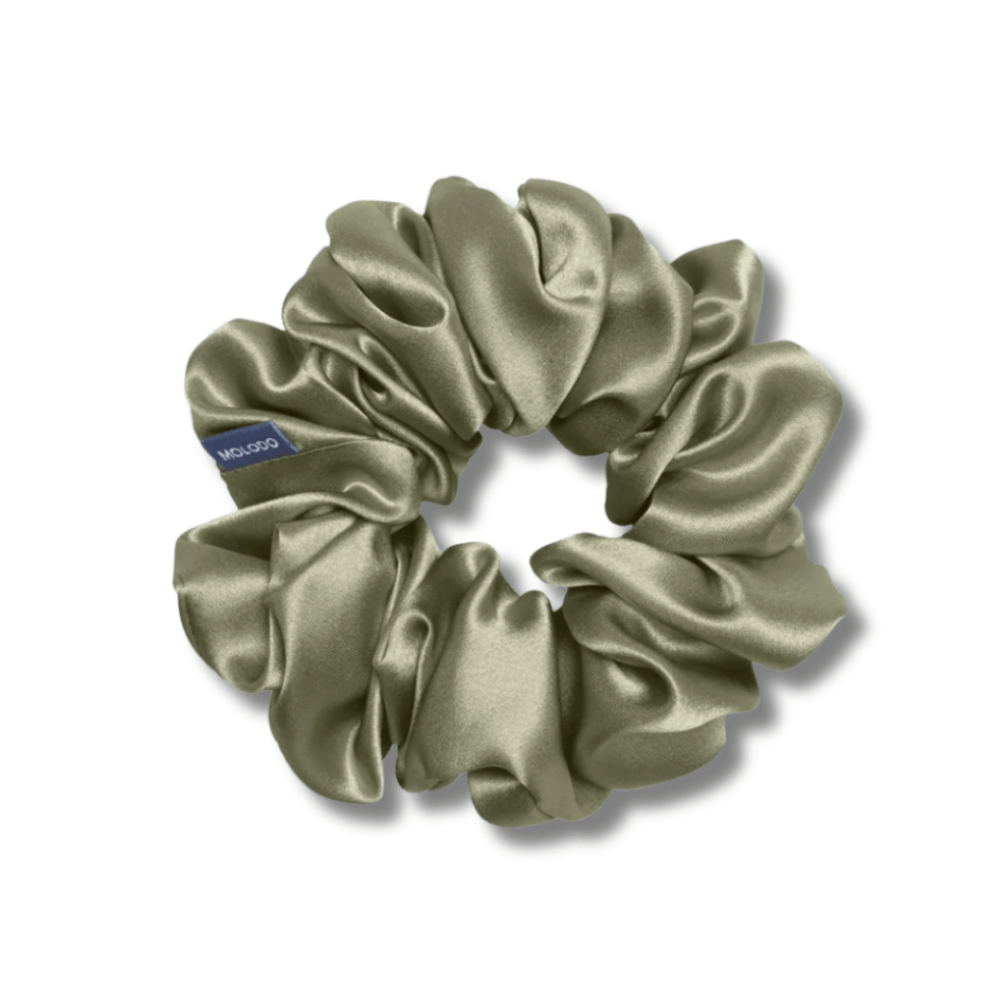 Шелковая резинка для волос оливковая - MOLODO Silk Scrunchie Large Forest Moss фото