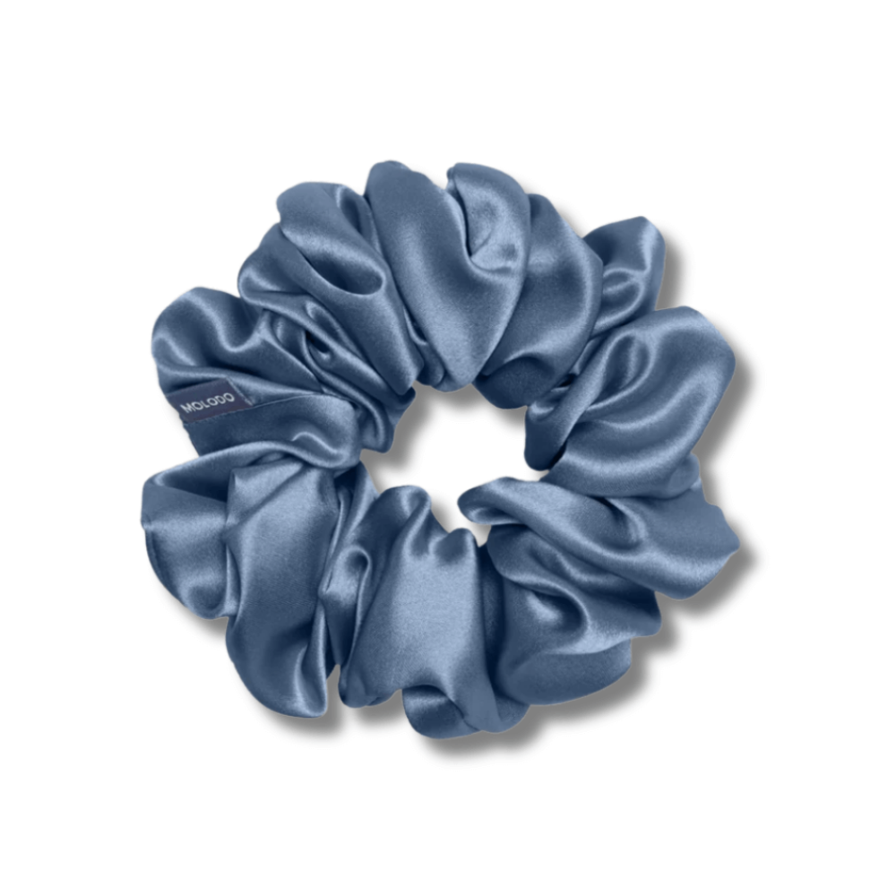 Шелковая резинка для волос синяя - MOLODO Silk Scrunchie Large Blue фото