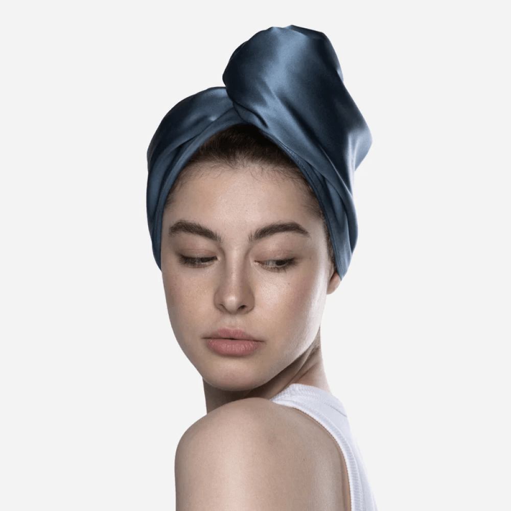 Шелковый тюрбан с микрофиброй синий - MOLODO Silk Turban With Microfiber Blue фото 2