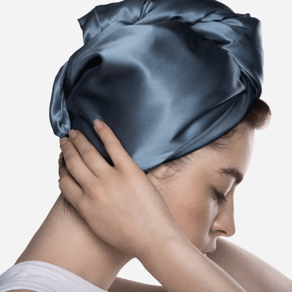 Шелковый тюрбан с микрофиброй синий - MOLODO Silk Turban With Microfiber Blue фото 3