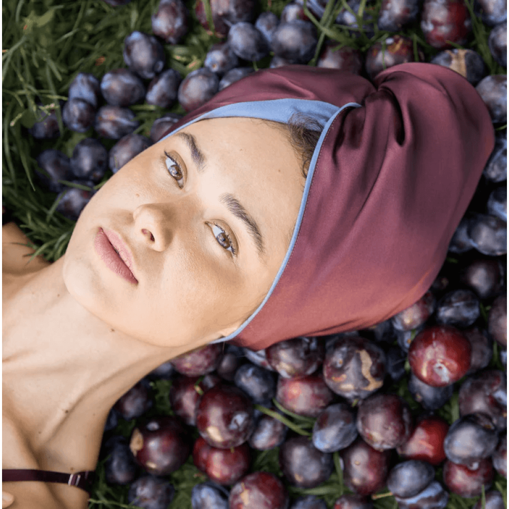 Шелковый тюрбан с микрофиброй сливовый - MOLODO Silk Turban With Microfiber Plum фото 2