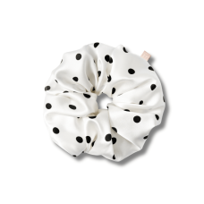 Супер об'ємна резинка для волосся біла в чорний горох - MON MOU Silk Volume Scrunchie Black Point