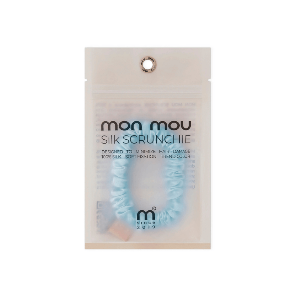 Тонка резинка для волосся ніжно-блакитна  - MON MOU Silk Slim Scrunchie Baby Blue фото 2