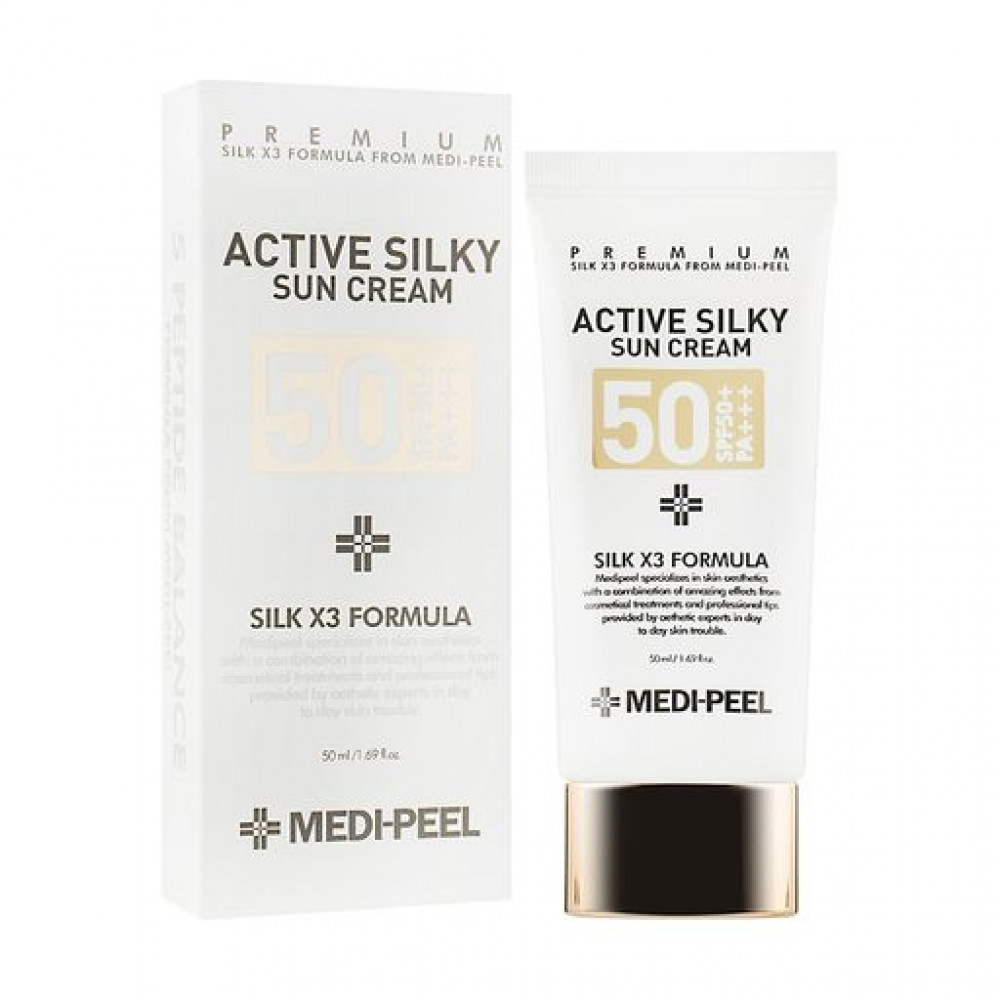 Солнцезащитный крем с комплексом пептидов и шёлка - Medi-Peel Active Silky Sun Cream SPF50+ /PA+++