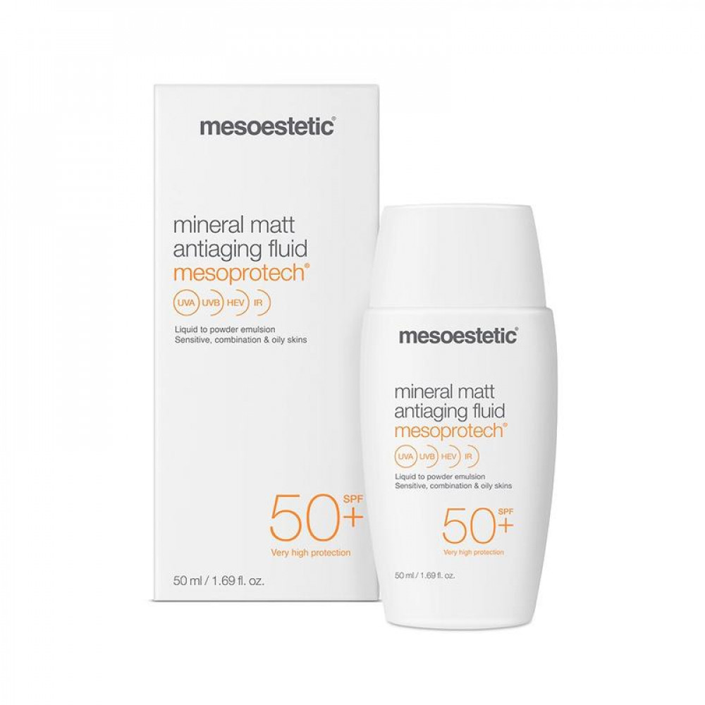Мінеральний матуючий флюїд для жирної шкіри SPF 50+ - Mesoestetic Mineral matt antiaging fluid SPF 50+ - Фото 1