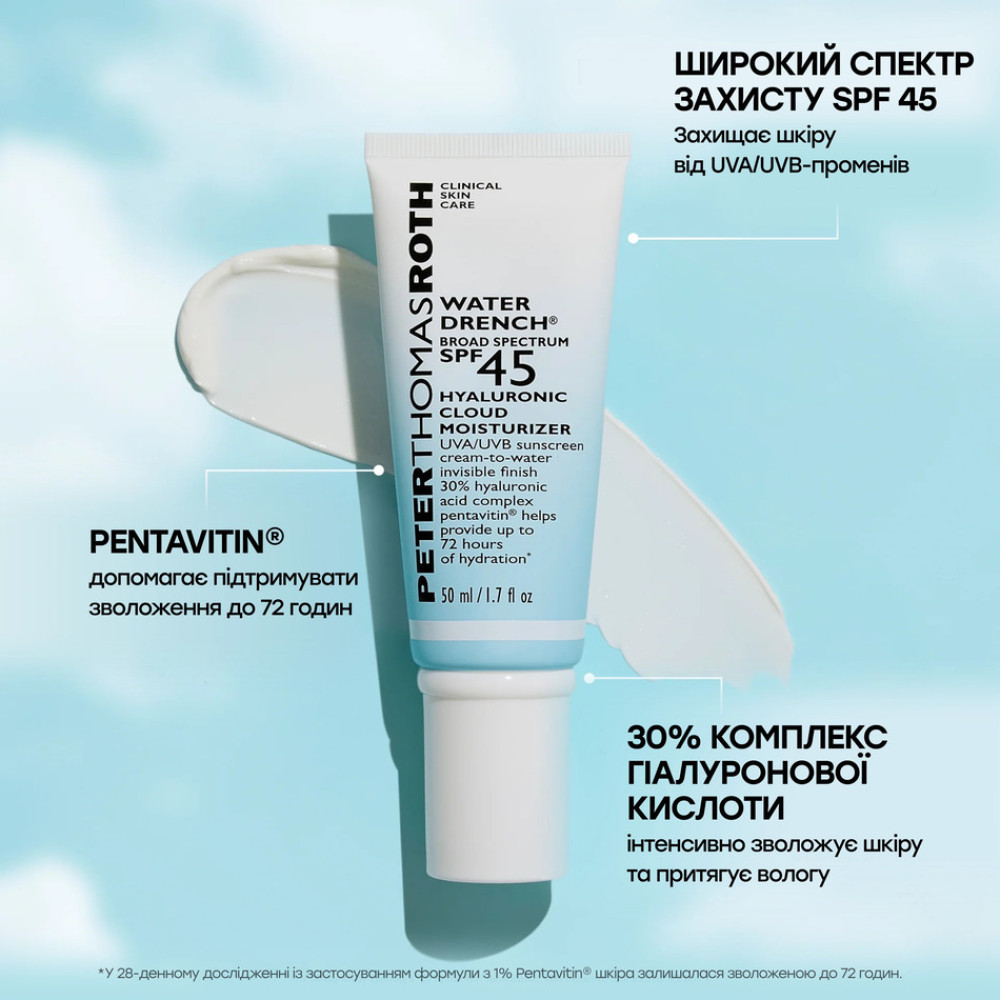 Увлажняющий солнцезащитный крем для лица с SPF 45 - Peter Thomas Roth Water Drench Broad Spectrum SPF 45 Hyaluronic Cloud Moisturizer фото 2