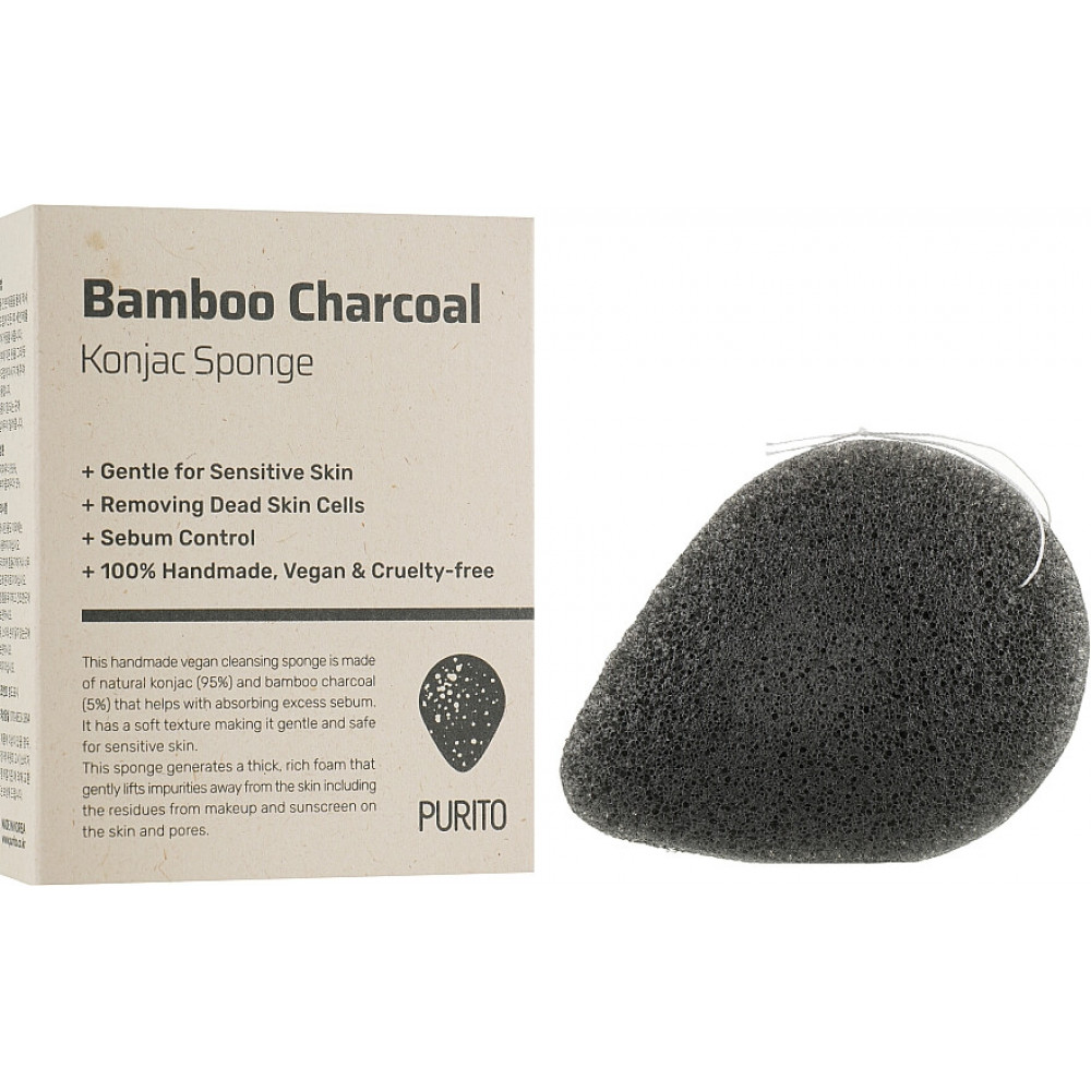 Спонж-конняку з бамбуковим вугіллям - Purito Bamboo Charcoal Konjac Sponge фото 3