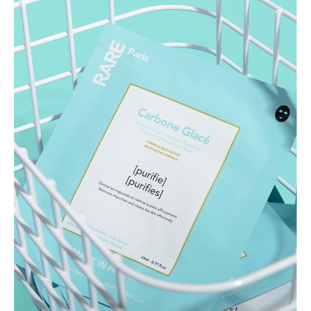 Чорна тканинна маска для очищення і детокса шкіри - Rare Paris Carbone Glace Ecological Cellulose Facial Mask фото 3