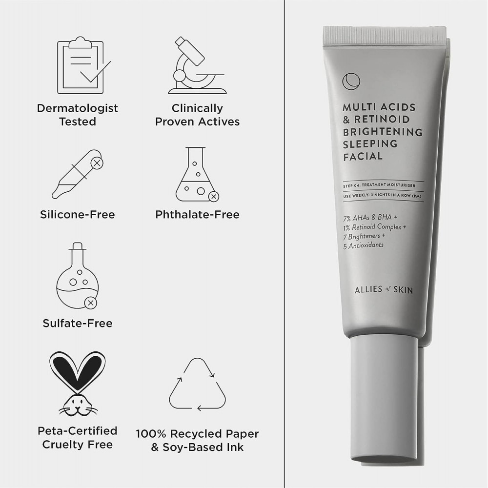 Нічний мультикислотний пілінг - Allies of Skin Multi Acides & Retinoid Brightening Sleeping Facial фото 4